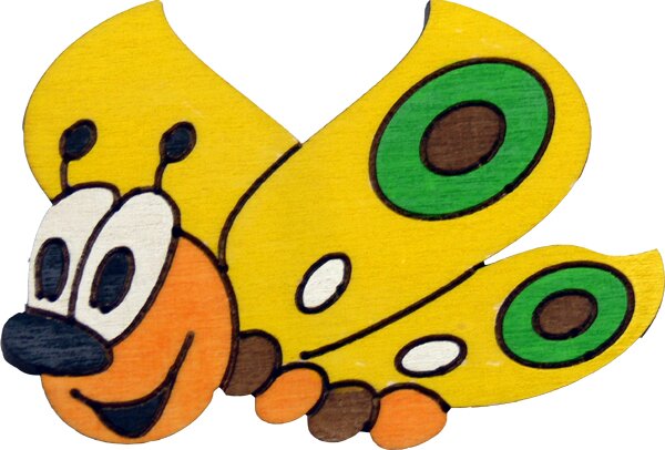 Drevená dekorácia Motýlik žltý s magnetom a lepíkom