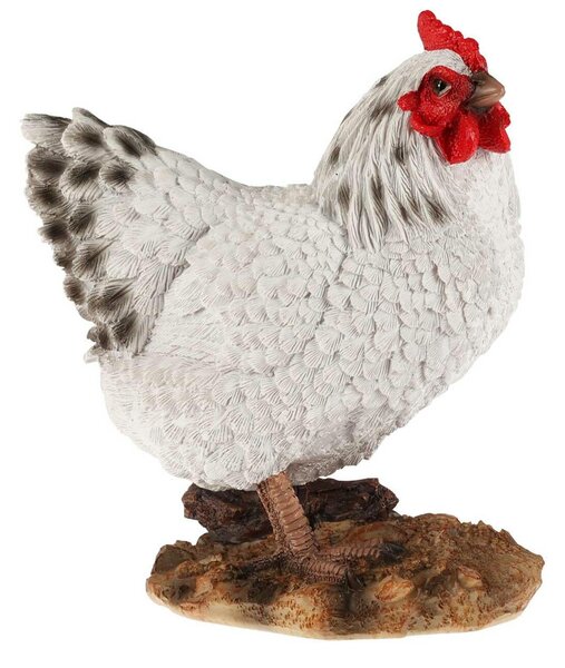 Záhradná figúrka z polyresinu Chicken, 19 cm, biela