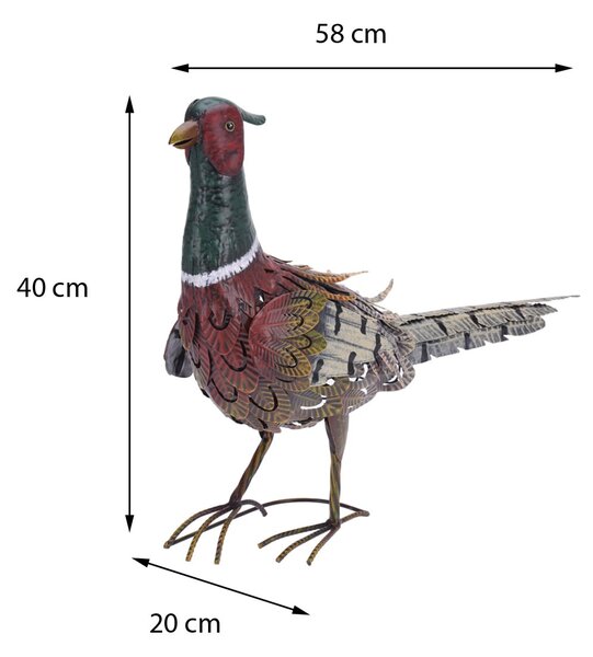 Záhradná kovová figúrka Pheasant, 40x58 cm, viacfarebná