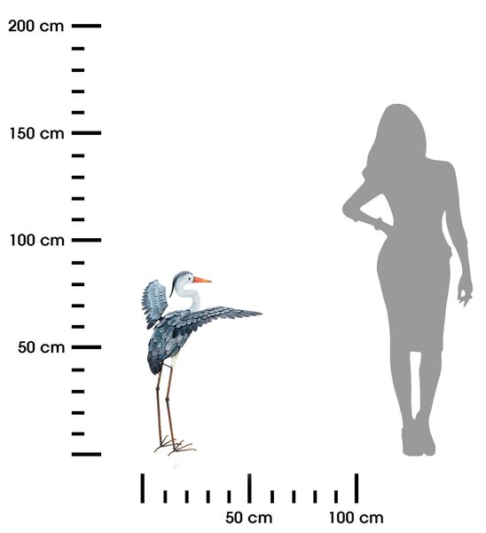 Záhradná kovová figúrka Crane 2, 86 cm, viacfarebná