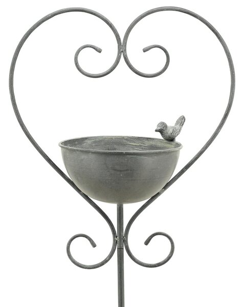 Zapichovacie napájadlo pre vtáky Heart, 138,4x33,7 cm, kov, sivá