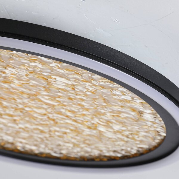 Stropné LED svetlo Luna, Ø 30 cm, čierna/zlatá farba, kov, Čierna, Obývacia izba / jedáleň, kov, Závesné svietidlo