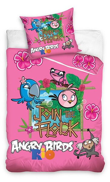 Carbotex Obliečky Angry Birds Rio ružová bavlna 140/200, 70/80cm