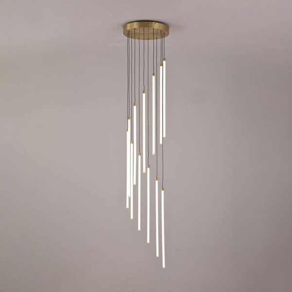 LED závesné svietidlo Flare, mosadzová farba, Ø 35 cm, 12-pl., Mosadz / zlato, Obývacia izba / jedáleň, kov, Závesné svietidlo