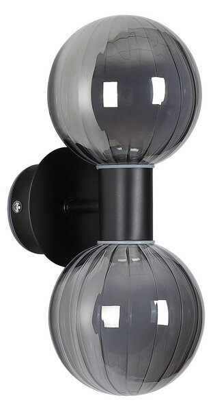 Kúpeľňové nástenné svetlo Lumisphere, čierna/dymovo sivá, výška 28 cm, 2-pl., Čierna, Kúpeľňa, Sklo, Nástenné svietidlo