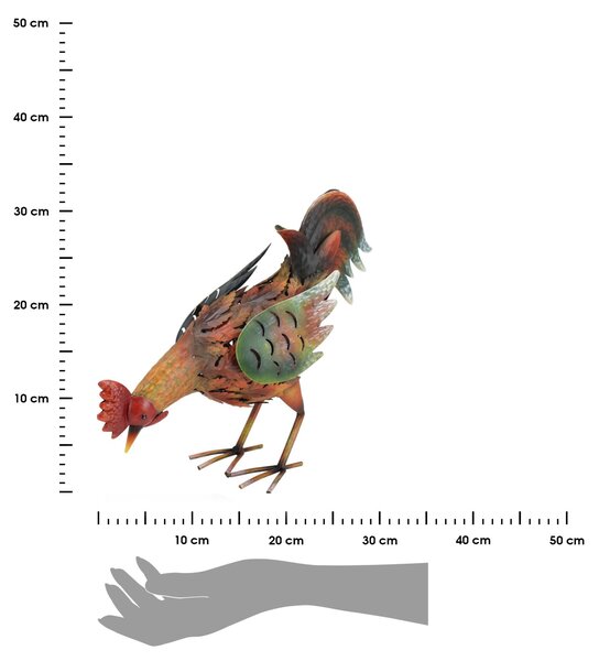 Záhradná kovová figúrka Rooster, 32 cm, viacfarebná