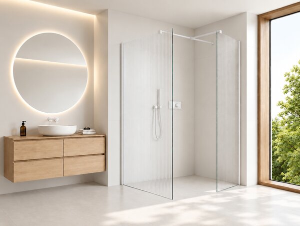 CERANO - Sprchová zástena Walk-in Onyx T L/P - 8 mm - hranatá vzpera - matná biela, ryhované sklo - 50x50x200 cm