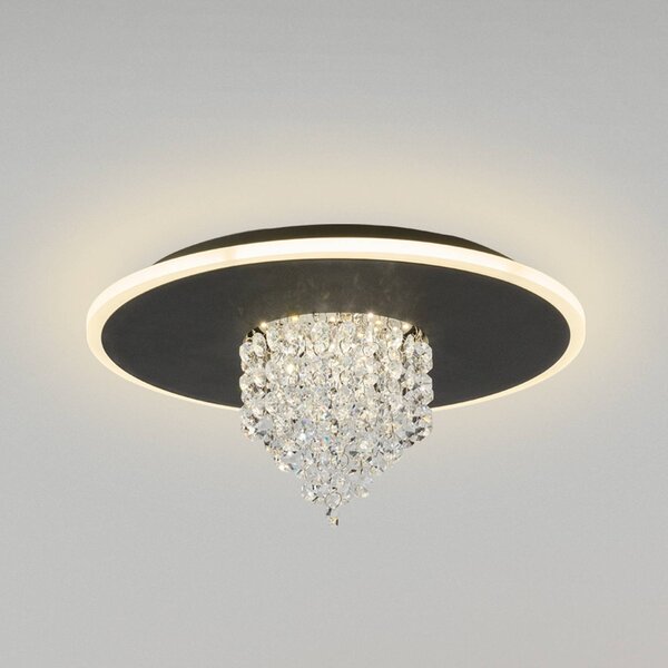 Stropné LED svetlo Deluge, čierne, Ø 32 cm, kov/akryl, Čierna, Obývacia izba / jedáleň, kov, Závesné svietidlo