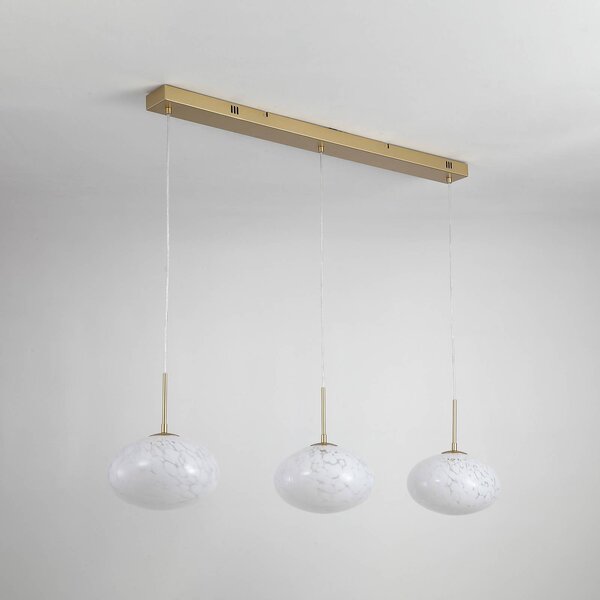 LED závesné svietidlo Confetti, dĺžka 115 cm, zlatá/biela, sklo, Mosadz / zlato, Obývacia izba / jedáleň, Sklo, Moderný, Závesné svietidlo
