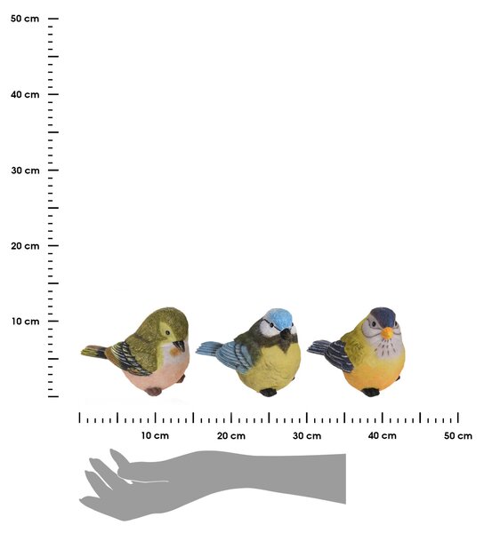 Záhradná figúrka z polistone Birds, sada 3ks, 9 cm, viacfarebná
