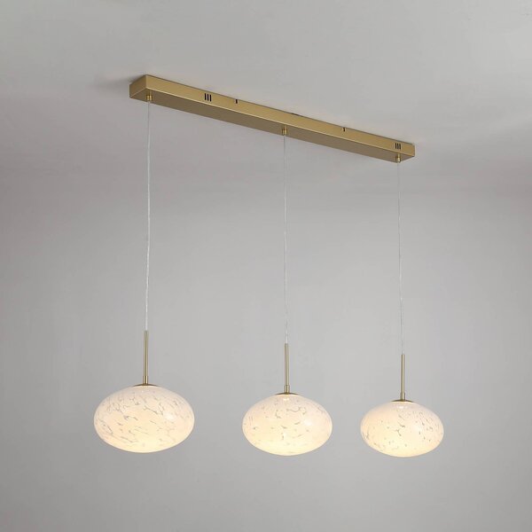 LED závesné svietidlo Confetti, dĺžka 115 cm, zlatá/biela, sklo, Mosadz / zlato, Obývacia izba / jedáleň, Sklo, Moderný, Závesné svietidlo