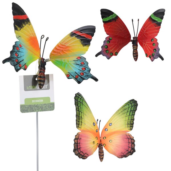 Zapichovacia záhradná dekorácia Butterfly 2, sada 3ks, 70 cm, kov, viacfarebná