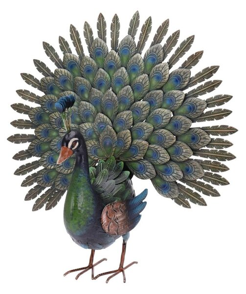 Záhradná kovová figúrka Peacock, 63x65 cm, viacfarebná