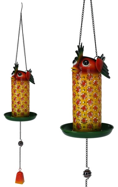 Závesné solárne kŕmidlo pre vtáky Chicken, 75x13 cm, kov, viacfarebná