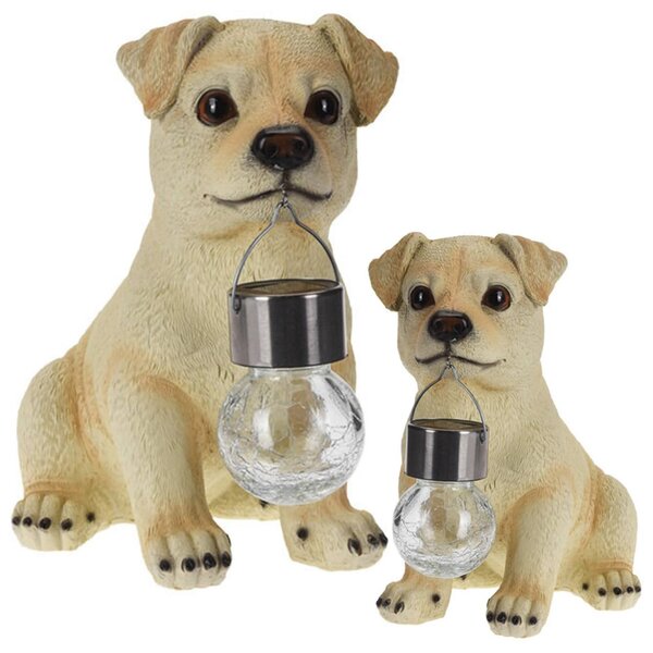 Záhradná solárna figúrka z polistone Puppy2, 24x13 cm, béžová