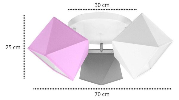 Detské stropné svietidlo Diamond, 3x textilné tienidlo (mix 7 farieb), (výber z 3 farieb konštrukcie - možnosť polohovania), o