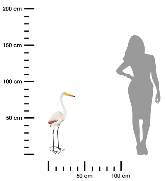 Záhradná kovová figúrka Crane, 87 cm, viacfarebná
