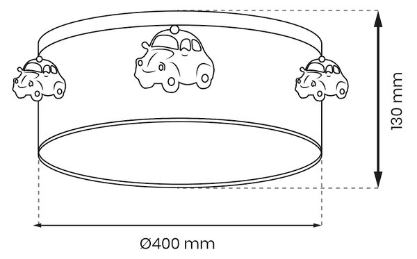 Detské stropné svietidlo Automobile, 1x biele/modré textilné tienidlo