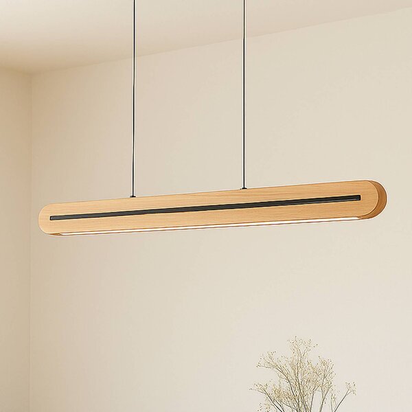 Lucande LED závesné svietidlo Darnor, drevo, dĺžka 100 cm, Svetlé drevo, Obývacia izba / jedáleň, Drevo, Moderný, Závesné svietidlo