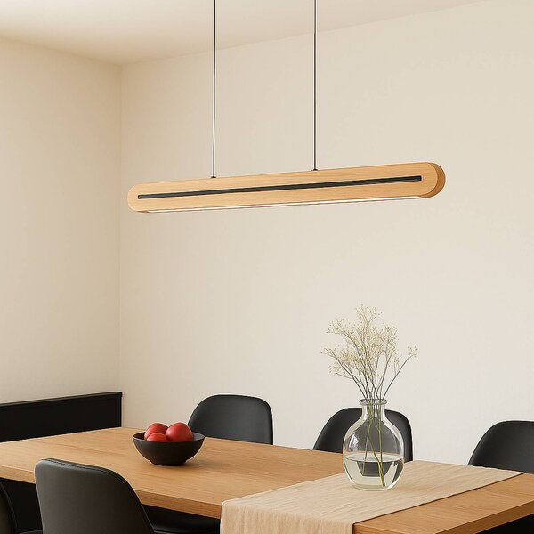 Lucande LED závesné svietidlo Darnor, drevo, dĺžka 100 cm, Svetlé drevo, Obývacia izba / jedáleň, Drevo, Moderný, Závesné svietidlo