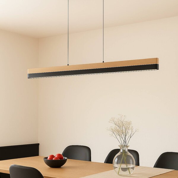 Lucande LED závesné svietidlo Holven, drevo, dĺžka 113 cm, Svetlé drevo, Obývacia izba / jedáleň, Drevo, Moderný, Závesné svietidlo