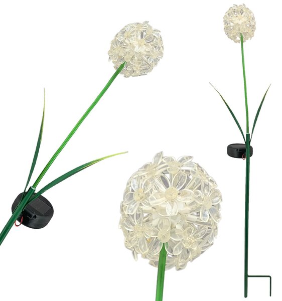 Zapichovacie záhradné solárne svetlo Flower, 70 cm, kov/plast, biela