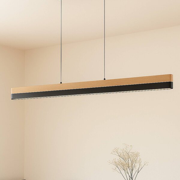 Lucande LED závesné svietidlo Holven, drevo, dĺžka 113 cm, Svetlé drevo, Obývacia izba / jedáleň, Drevo, Moderný, Závesné svietidlo