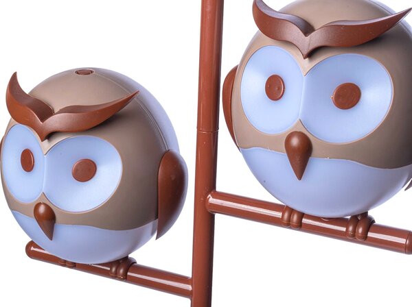 Detské stropné svietidlo Owl, 2x hnedé plastové tienidlo, br
