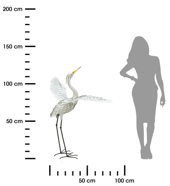 Záhradná kovová figúrka Crane 3, 123 cm, viacfarebná