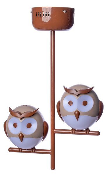 Detské stropné svietidlo Owl, 2x hnedé plastové tienidlo, br