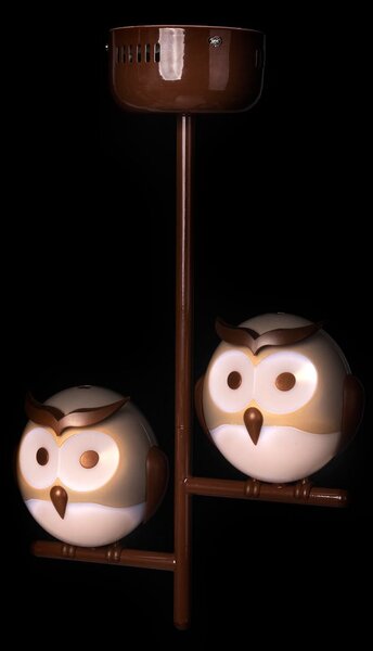 Detské stropné svietidlo Owl, 2x hnedé plastové tienidlo, br