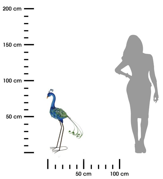 Záhradná kovová figúrka Peafowl, 80 cm, modrá