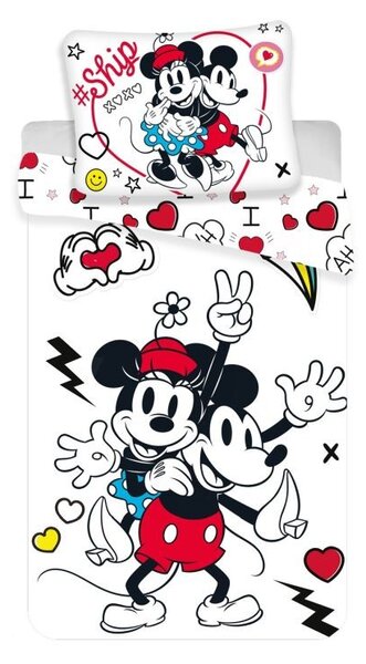 JERRY FABRICS Obliečky Mickey a Minnie Retro Heart Polyester, 140/200, 70/90 cm