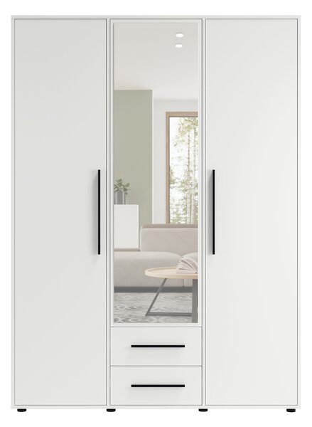 Šatníková skriňa so zrkadlom Maxione 150x205x59 - biela