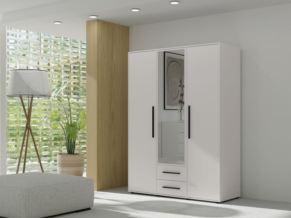Šatníková skriňa so zrkadlom Maxione 150x205x59 - biela