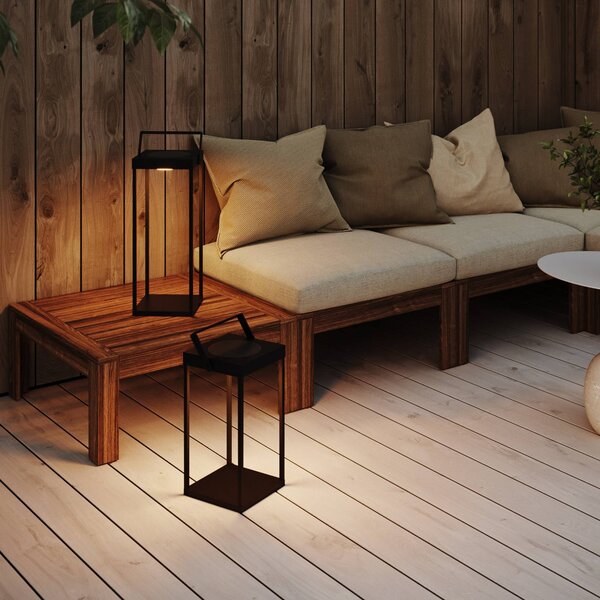 LED solárna lampa Pure, čierna, USB, kov, výška 42 cm, Čierna, kov, Moderný, Lampáš