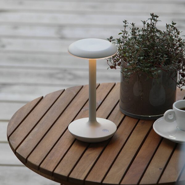 Stolová LED lampa Petit, greige, hliník, IP44, Krémová / jantárovo žltá, Hliník, Moderný, Stojacie svietidlo