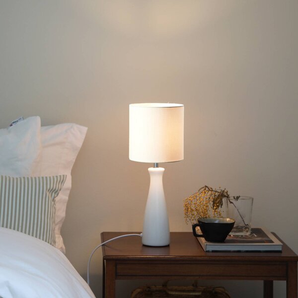 Markslöjd Stolová lampa Birillo, biela, textil/keramika, E14, Biela / opálová, Obývacia izba / jedáleň, Keramický, Moderný, Stolová lampa