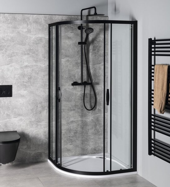 Gelco Gelco, SIGMA SIMPLY BLACK štvrťkruhová sprchová zástena 800x800mm, R550, číre sklo, GS5580B
