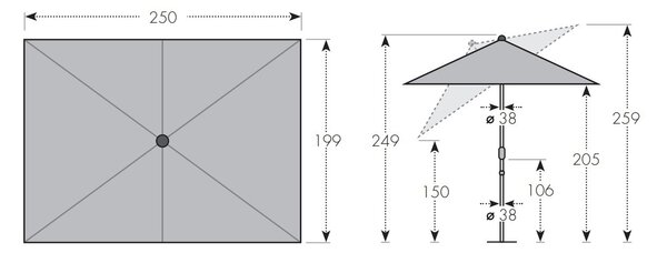 Doppler LIFE svetlo záhradný slnečník 250 x 200 cm béžová Doppler