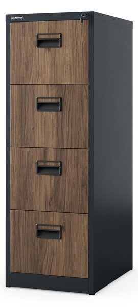 Kovová kartotéka, 4 zásuvky SARA V4, 460 x 1320 x 620 mm, Eco Desing: antracitová/ orech