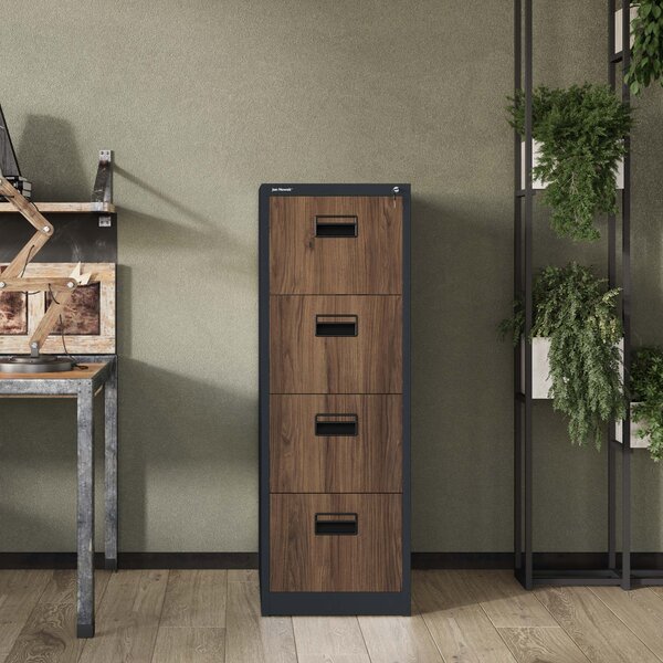 Kovová kartotéka, 4 zásuvky SARA V4, 460 x 1320 x 620 mm, Eco Desing: antracitová/ orech