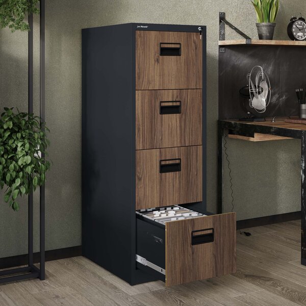 Kovová kartotéka, 4 zásuvky SARA V4, 460 x 1320 x 620 mm, Eco Desing: antracitová/ orech