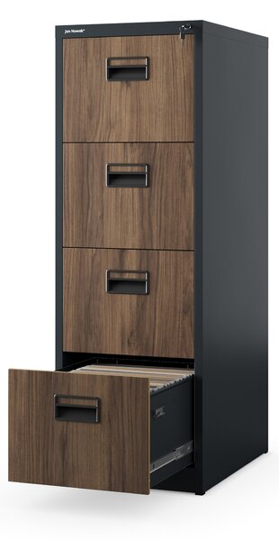 Kovová kartotéka, 4 zásuvky SARA V4, 460 x 1320 x 620 mm, Eco Desing: antracitová/ orech