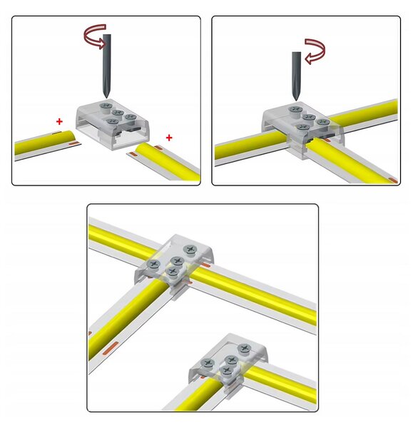 BERGE Univerzálny konektor pre COB 8mm LED pásik, rovný uhlový T