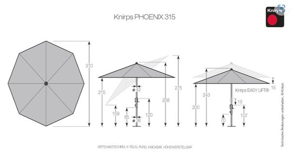 Knirps PHOENIX záhradný slnečník 315 cm sivá Knirps