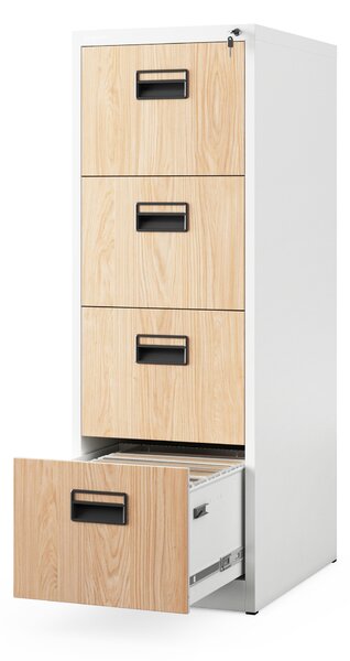 Kovová kartotéka, 4 zásuvky SARA V4, 460 x 1320 x 620 mm, Eco Design: biela/ dub sonoma