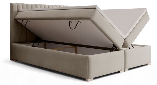 Boxspring posteľ Solani 160x200 s úložným priestorom - béžový zamat Castel 15
