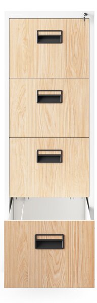 Kovová kartotéka, 4 zásuvky SARA V4, 460 x 1320 x 620 mm, Eco Design: biela/ dub sonoma