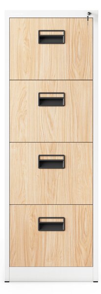 Kovová kartotéka, 4 zásuvky SARA V4, 460 x 1320 x 620 mm, Eco Design: biela/ dub sonoma